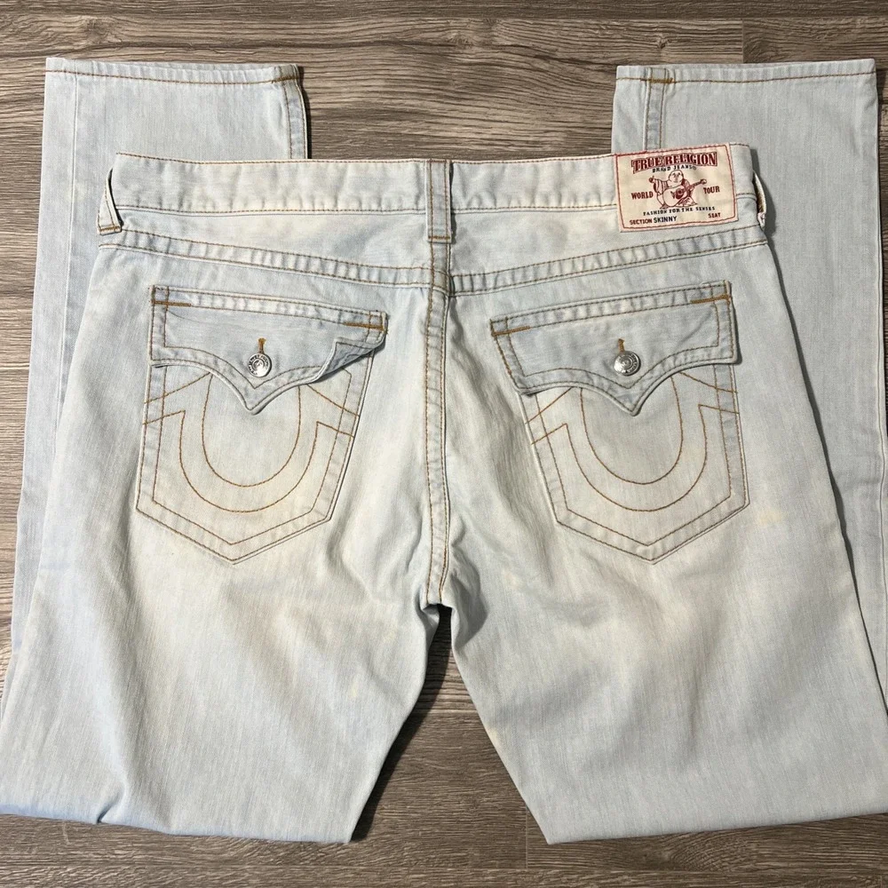 True Religion World Tour Light Wash Men's Skinny Flap Blue Jeans Size 40 (42x34)